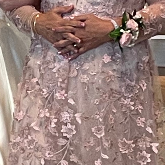 Mac Duggal  Women's Floral Applique Long Sleeve Illusion Gown - Picture 3 of 4